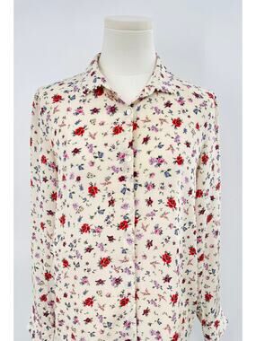The Kooples Ivory Floral Silk Shirt Button Up Long Sleeve Blouse Top S